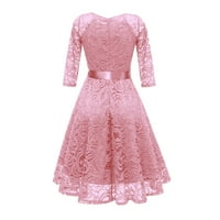 Haljine za žene A-line V-izrez Čvrsta haljina Srednja dužina čipkasta visokog struka viška hemise ružičasta