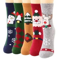 Božićne žene Coral Fleece Socks Print Debljine čarape za tepihe protiv klizanja, zeleno