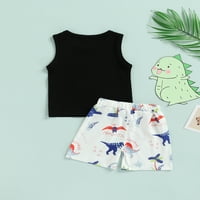 Xkwyshop novorođenčad odjeću bez rukava O-izrez Dinosaur Pismo ispis prsluka na vrhu labave kratke hlače