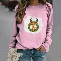 Scyoekwg božićne majice za žene Dugi rukav Dame vrpce Okrugli vrat Lagane bluze Božićni pulover pulover