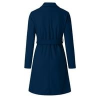 Ženski vuneni kaput od sunčanog kaputa od pune boje Čvrsti rukav Comfy zavoj kaput kardigan zimska odjeća, plava