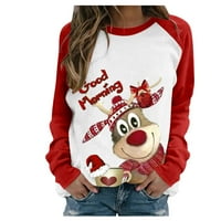 Tkinga modni ženski pulover Božićni tisak boja blokira majicu dugih rukava za božićne kostime za žene