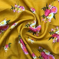 Sonakshi modni senf tiskani tkanini cvijet viskoza šifon široki snopovi za šivanje, po dvorištu