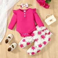 Pedort Toddler Baby Girl Jesen Zimska odjeća Dugi rukav košulja i hlače Postavite vruću ružičastu, 9m