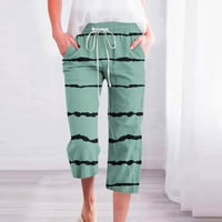 GUZOM CAPRI Hlače za žene - nacrtajući džepovima tiskane široke hlače za noge zelene veličine xxl