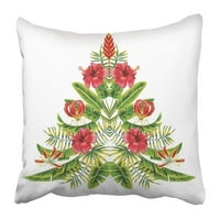 Slikanje božićnog drška u ogledalu cvijeća Tropskog hibiskusa i palmi banane ostavlja egzotični poklopac jastučni jastučni jastuk