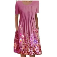 Haljine za žene Ljetna casual haljina cvjetni okrugli dekolte kratki rukav Maxi haljina srednjeg duljine