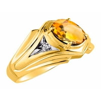 Muški prsten sa ovalnim oblikom dragulje i originalne pjenušava dijamanta u 14K žutom zlatu pozlaćenim srebrom. Sa satenskim finišom - 7x boja kamen piling
