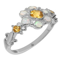 Britanci napravio 14k bijeli zlatni prsten s prirodnim citrinskim i opalnim ženskim prstenom - Opcije veličine - veličina 7.25
