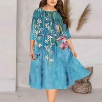 Lastesso Womens Boemian cvjetni print Sundress polu-rukav Crewneck Midi haljina vrećica Plus veličina