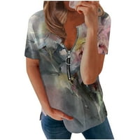 Strungten Trendy ljetne košulje Žene modne ležerne pristiglih povremenih majica kratki rukav patentni zatvarače V-izrez pulover bluza na vrhu prevelike majice za žene
