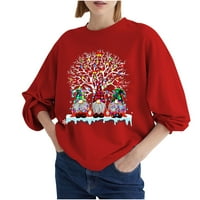 Prevelizirana dukserica za žene Cartoon Santa Claus Graphic Pulover Košulja Božićno drvce Dugi rukavi