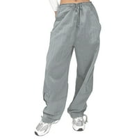 Kali_store teretni hlače Žene Žene Ležerne prilike elastične strugove nacrtane hlače Ravne pamučne pantalone