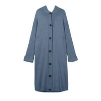 HGW Cardigan za žene Casual Solid pletiva plus veličine Duks dugih rukava Dugi kardigan kaput plavi