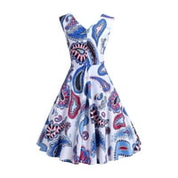 Penskaiy Vintage haljina za žene Ženske ljetne rukavice bez rukava na vratu Modni printova Party Swing