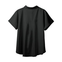 Košulje za žene Ženska modna casual kratkih rukava pune boje reverske majice Top bluza crna m