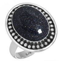 Sterling srebrni prsten za žene - Tinejdžeri Blue Sunstone Gemstone Silver Ring Shope Boho Srebrna Veličina