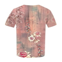 Zkozptok plus vrhovi veličine za žene cvjetne ispis bluze okrugle vrat ljetne majice, ružičaste, l