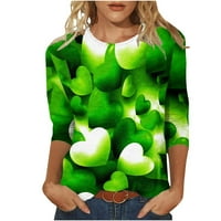Ženska modna zelena tiskana labava majica Srednja rukava rukava za bluzu u okruglom vratu Ležerne prilike