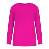 Cherla Loose Tunic vrhovi za žene dugih rukava Ležerne majice Boja okrugla vrata Duks pulover vruće ružičaste, xxxl