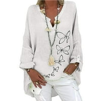 Ljetna bluza plus veličina Žene Ležerne prilike s dugim rukavima Floral Ispiši labavu V-izrez košulju