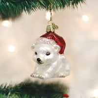 Old World Božićni polarni medvjed sa staklom Santa Hat Novo