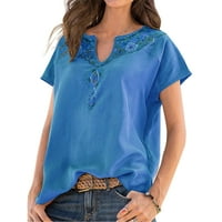 ASKFV ženska majica etničke stile V rect majica kratkih rukava cvjetni tunički vrhovi