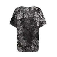 Hanas vrhovi Trendy Nove majice za žene, cvijeće i lišće ispisano okruglo bluza za vrat, tasteri s kratkim