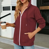 Xinqinghao Hoodie ženske slatke dukseve tinejdžerke jeseni jaknu za prevelike dukseve Ležerne prilike za crtanje Zip up houder sa džepom Žene Hoodie Wine s