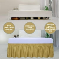 Lako-prekrivač oko ruffled kreveta za suknje za dva kreveta u punoj veličini, zlato