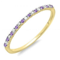 14K zlatni okrugli ametist i bijeli dijamantski ženski svadbeni vjenčani prsten