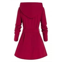 Zimski kaputi za žene moda FAU dugih rukava sa kapuljačom Zip Solid u boji džepna krzna topla jakna crvena veličina 4xl