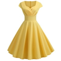 Retro haljina za žene Novo Dressy V-izrez Tunika Pleated Haljine Summer Solid Cap rukav kratki rukav