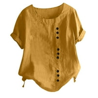 Slatki pad pamučni posteljini bluze za žene, žensko casual gumb T majice ruffle rukave bluze okrugli