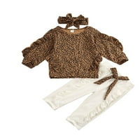 Wybzd novorođenče Djevojke pamučni leopard tisak dugih hlača Podešavanja za glavu Odjeća za odjeću smeđe 1- godine