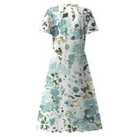 Ljetne haljine za žene Žensko ljetno casual moda cvjetni ispis kratkih rukava V-izrez Swing haljina