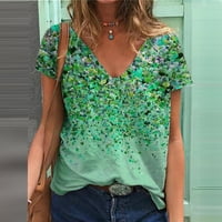 Ženske vrhove Henley ispisane bluze Casual Women Ljeto kratkih rukava Tuničke majice zelena 4xl