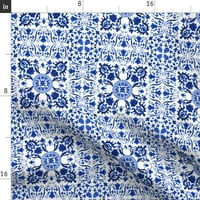 Tkanina od kašike - slatka folk umjetnička pločica Plava bijela skandinavska cvjetna kostrna na minky tkaninu masnoća - šivaći podlogu plišanih igračaka