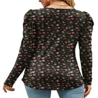 Glookwis ženske dugih rukava casual pulover udoban elegantna bluza tunika Cvjetni ispis na vratu majica