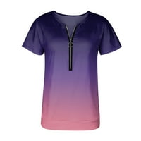 Majice za ženske vrhove Žene modne čiste boje gradijent boje pruga patentni zatvarač cvjetni print V-izrez