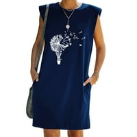 Eleluny Women Dandelion Print haljina bez rukava za odmor Ležerne prilike, Crna 2xl