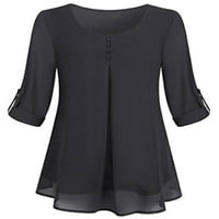 Luksuzna ženska tunika bluza dugih rukava šifon vrhovi čvrste boje majica Labava tee jesen majica crna