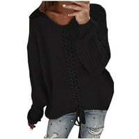 Zzwxwb džemperi za žene ženske moderske dugih dugih rukava, džemper od pletenja V-izrezom crne s