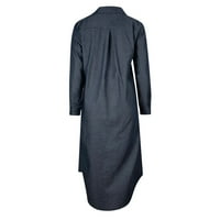 Žene Ležerne prilike sa čvrstim traper haljinama V izrez Dugi džep s dugim rukavima