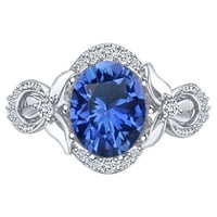 2. Carat ovalni oblik simulirani plavi safir i prirodni dijamantski prsten 14k čvrsto bijelo zlato zvona veličine 9,5