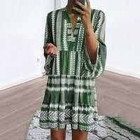 Ležerne haljine za žene prugasti mini V-izrez Mini kratki kratki rukav zeleni 2xl