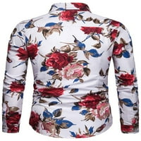 Muški bocu s dugim rukavima dolje majice ovratnik slim fit bluza cvjetni print tee casual odmor na plaži
