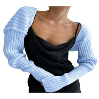 Žene Y2K pleteni gornji rameni patchwork kukičani dugim rukavima s dugim rukavima