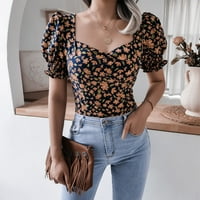 Ženska casual bluza, ženski list cvjetni print za kratki rukav za ured za upoznavanje za kućni, ljubičasti