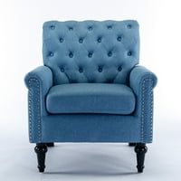 Stolica za zakore, moderna posteljina tkanina na fotelji s gumbom s gumbom za naslon za naslon i drvene